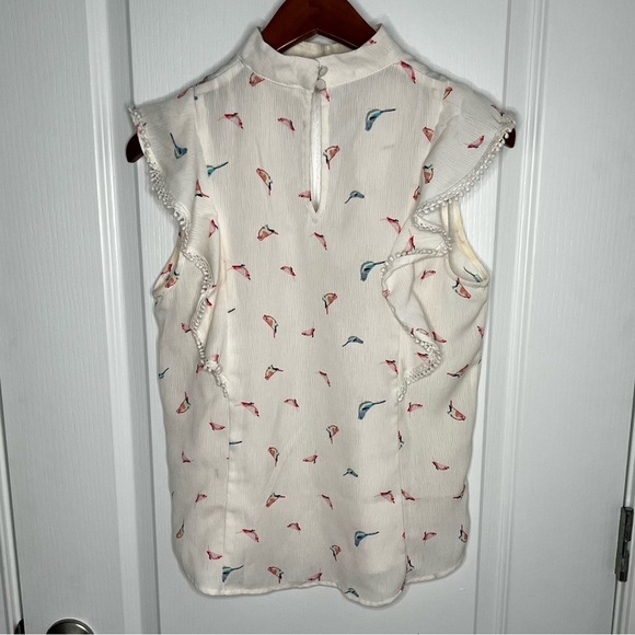 Sweet Wanderer flutter cap sleeve key hole blouse top birds ivory white small - Picture 7 of 10